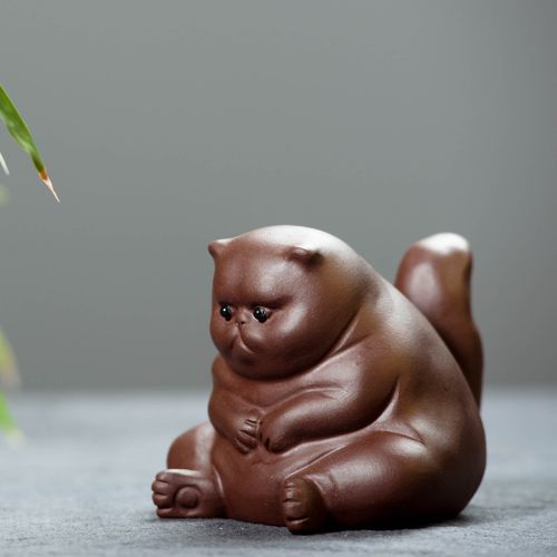 厂家宜兴紫砂茶宠猫摆件生气猫雕塑工艺品装饰茶桌功夫茶具可养